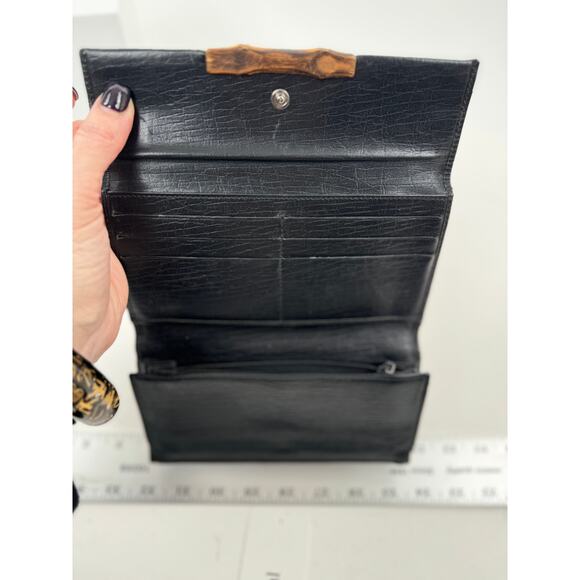 Gucci Tom Ford Black GG Canvas Monogram Bamboo Tri Fold Wallet - Picture 4 of 5
